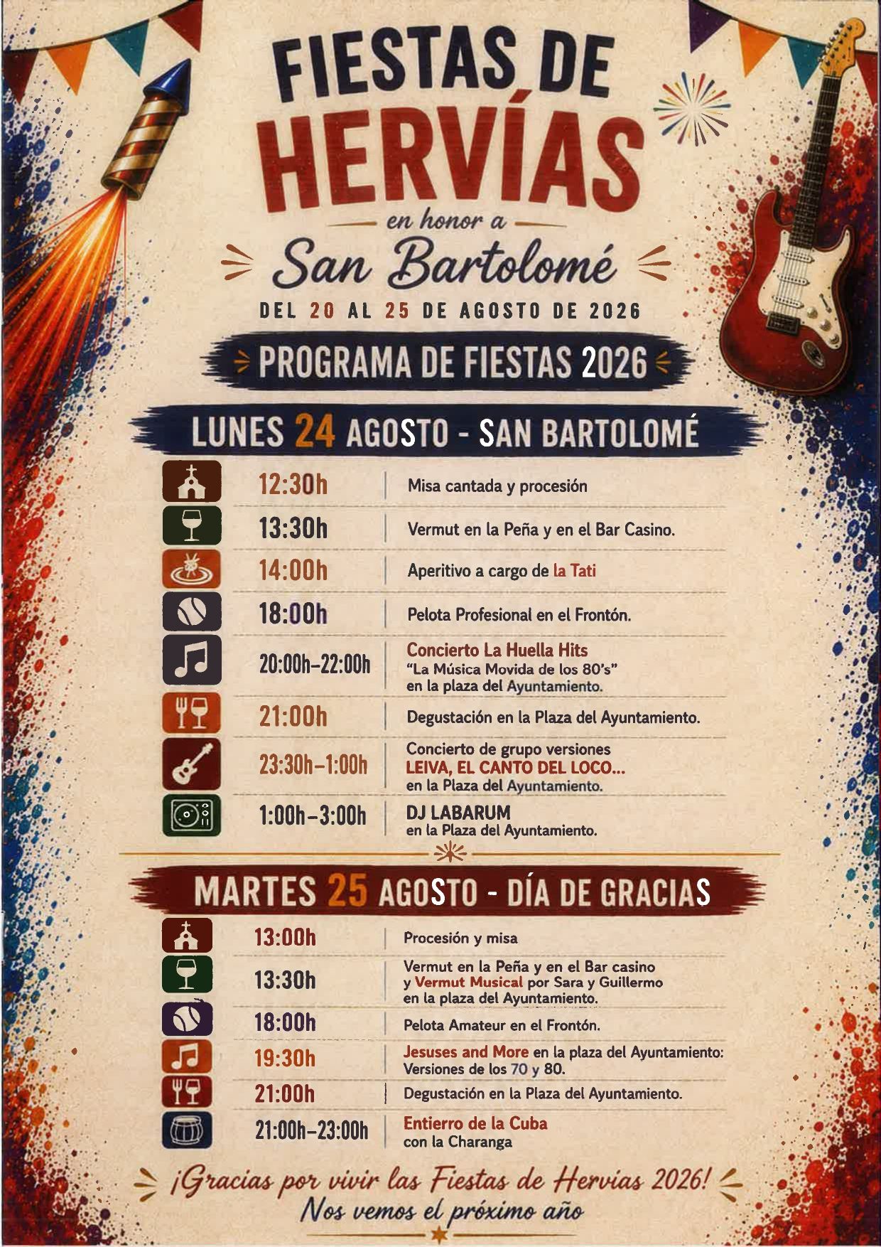 Programa de fiestas de Hervías San Bartolomé 2026